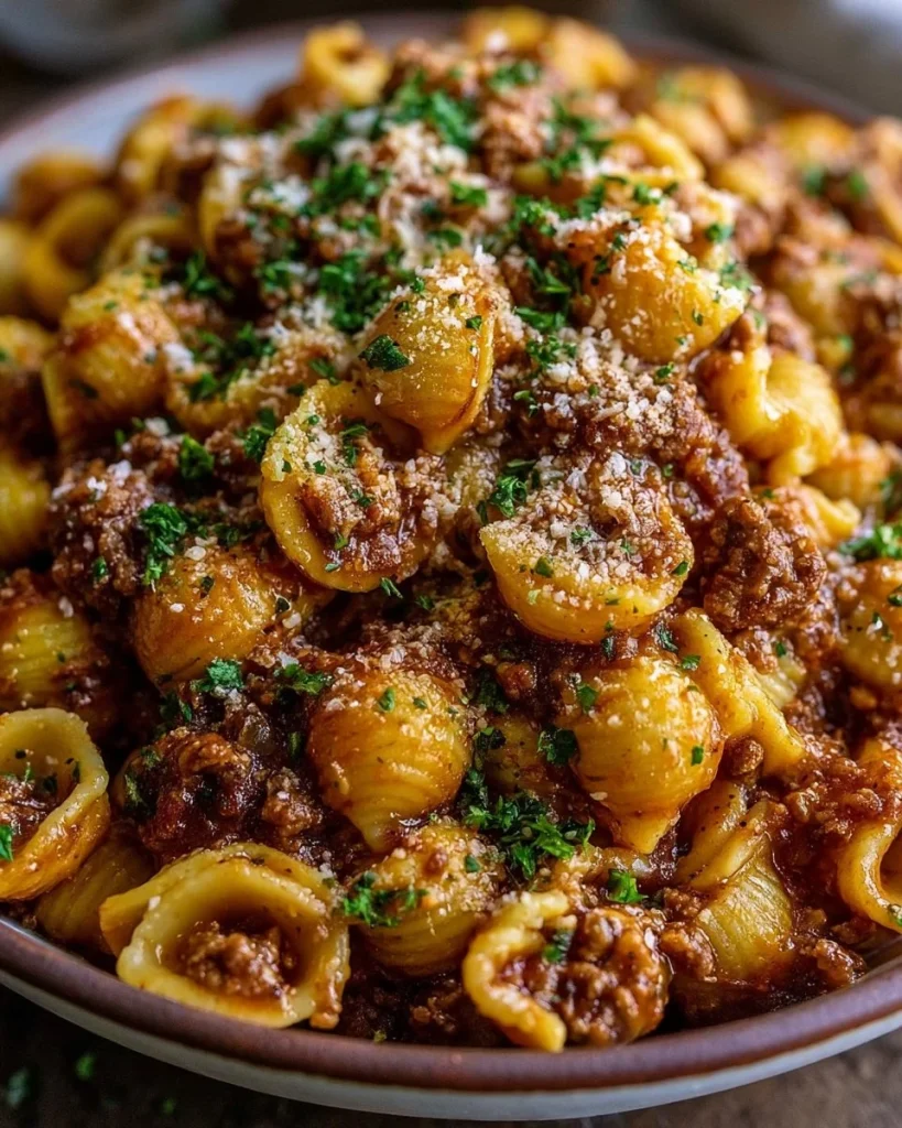 Macarrones con queso y cheeseburguesa en una sola sartén