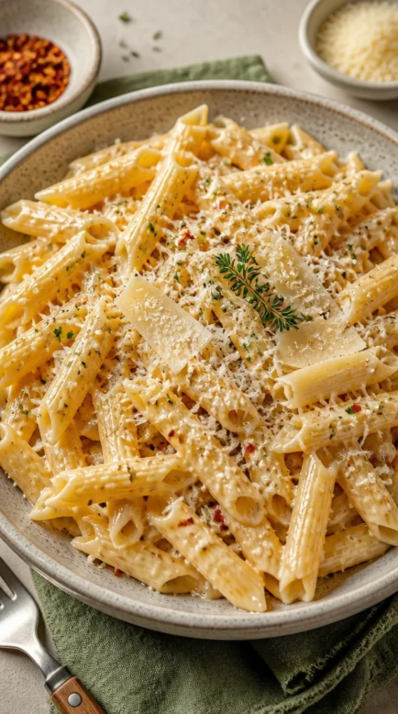Pasta cremosa de ajo cocinada en una sola olla
