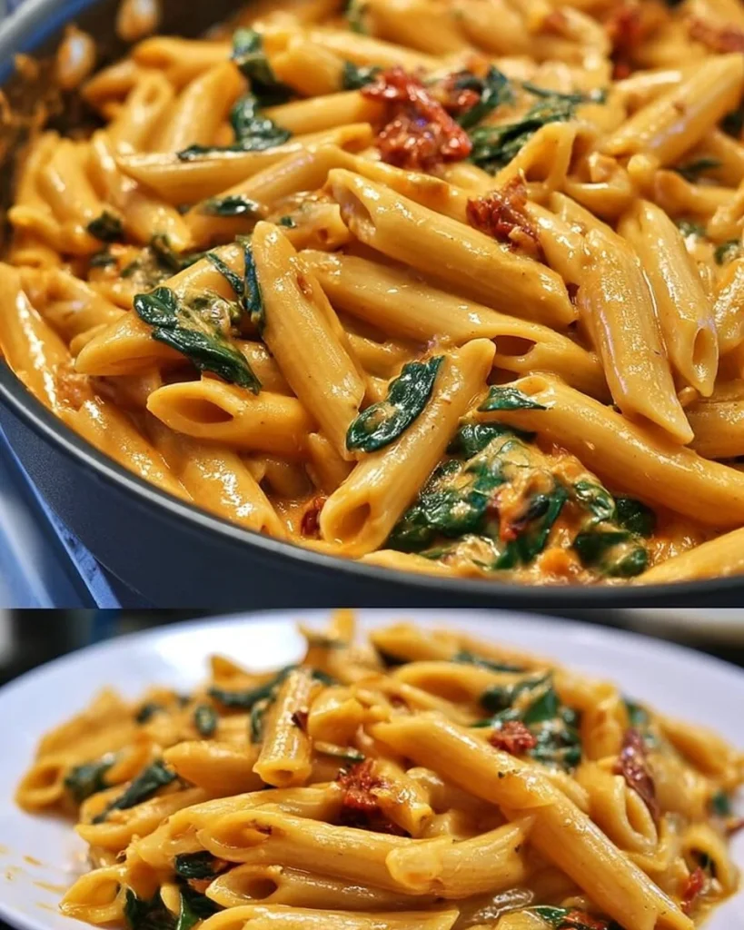 Plato de Pasta Sabrosa con espinacas y tomates frescos