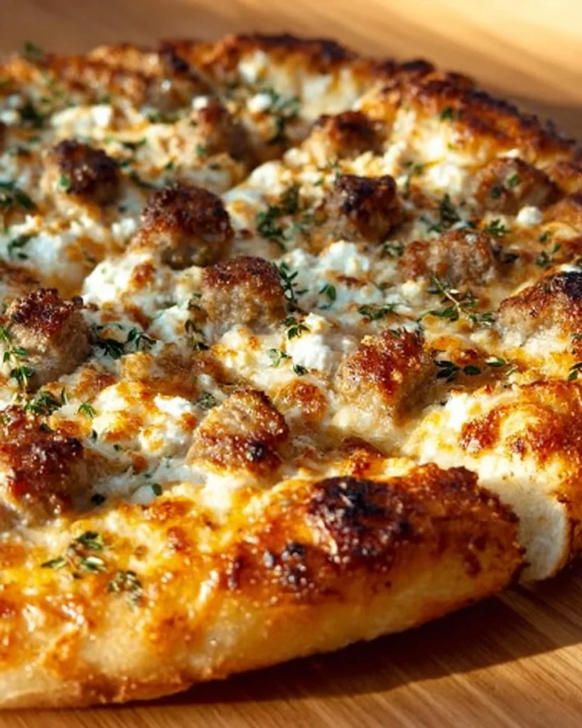 Pizza Gourmet de Salchicha Picante, Feta y Miel lista para servir