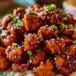 Pollo crujiente con miel y ajo recién preparado y servido en un plato