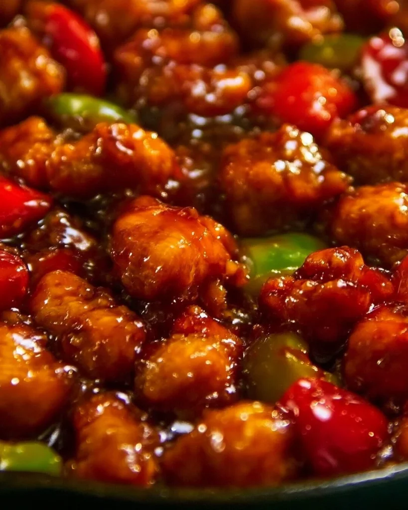 Plato de Pollo Teriyaki delicioso con vegetales y salsa
