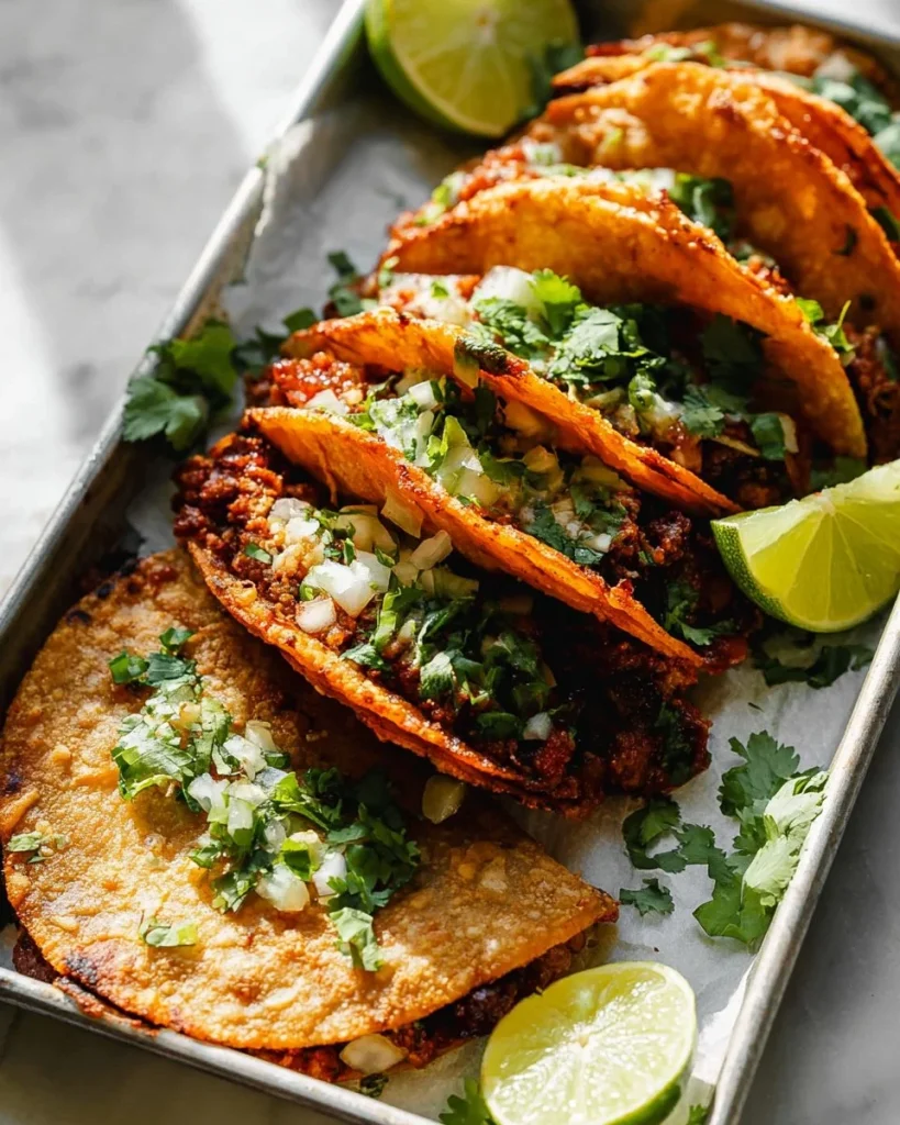 Tacos crujientes de frijoles negros servidos en un plato colorido.