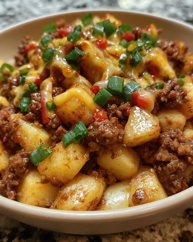 Tazón de papa del suroeste cargado con ingredientes frescos y sabrosos