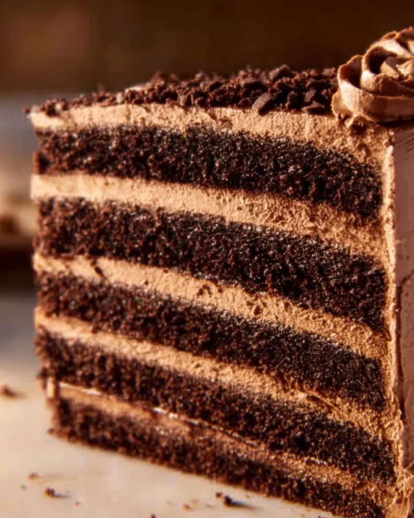 Torta de chocolate y café recién horneada con glaseado rico