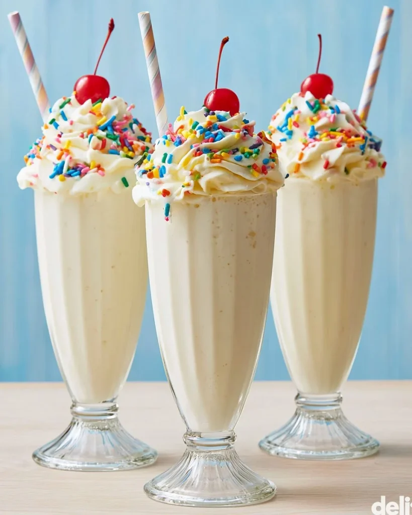 Batido de vainilla cremoso servido en un vaso con toppings