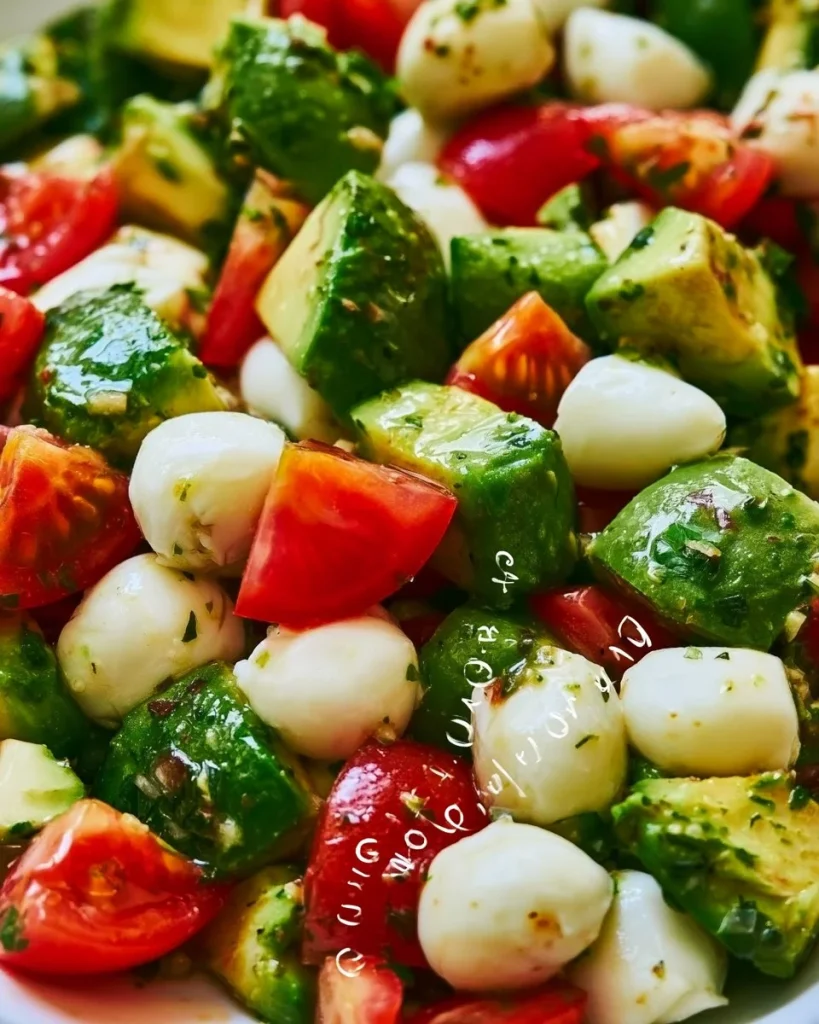 Ensalada de aguacate fresca con vinagreta casera en un plato.