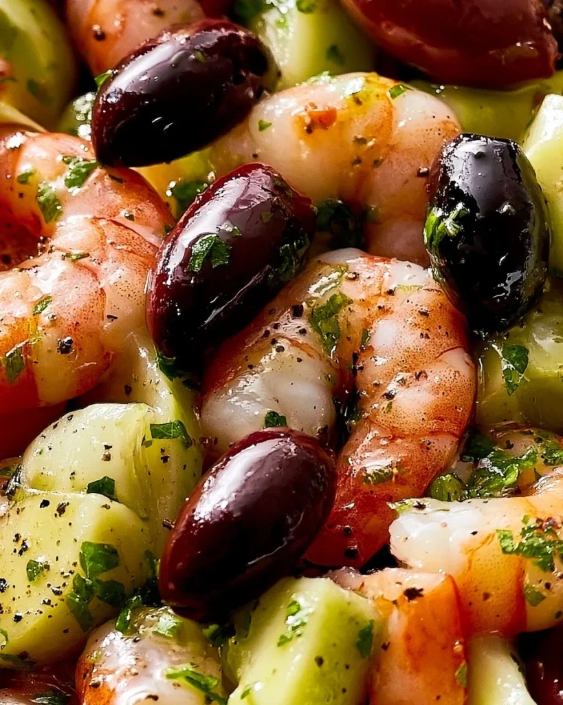 Ensalada de camarones italiana con ajo, fresca y deliciosa en un plato colorido.
