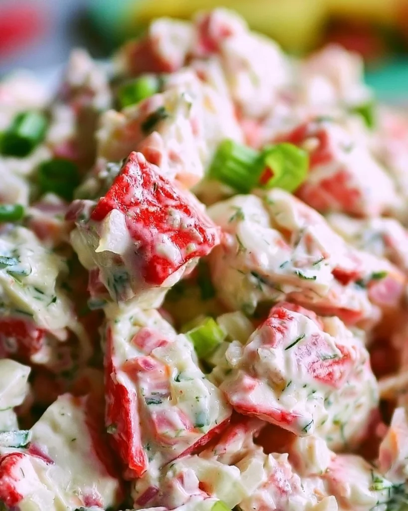 Plato de ensalada de cangrejo fresca con vegetales coloridos