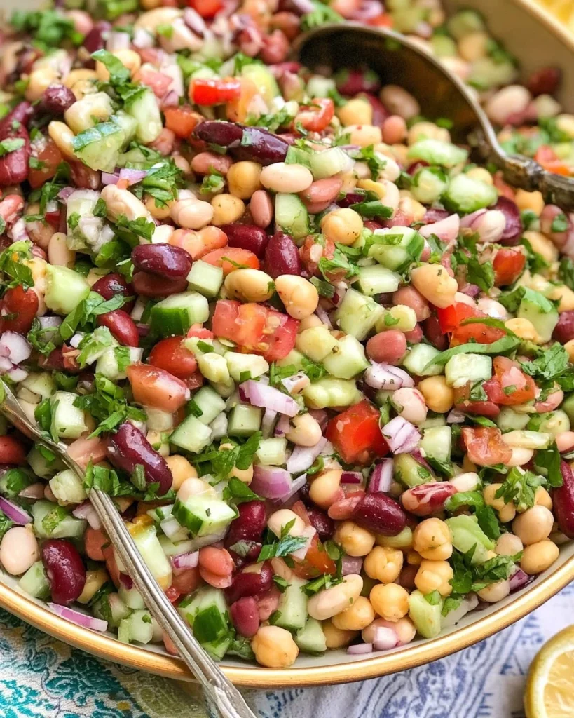 Ensalada de frijoles mediterránea fresca y colorida