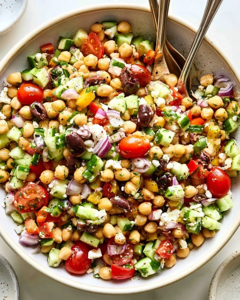 Ensalada de garbanzos mediterránea lista en 10 minutos con ingredientes frescos