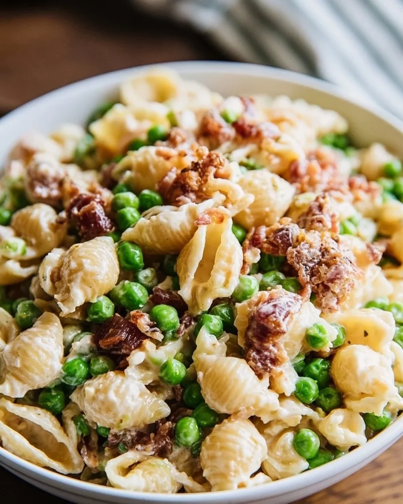 Ensalada de pasta cremosa con verduras frescas y aderezo