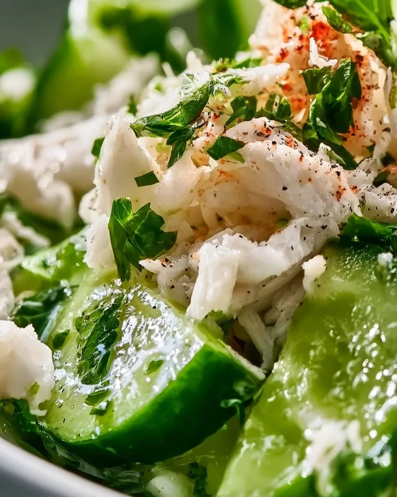 Ensalada de pepino con carne de cangrejo, fresca y veraniega