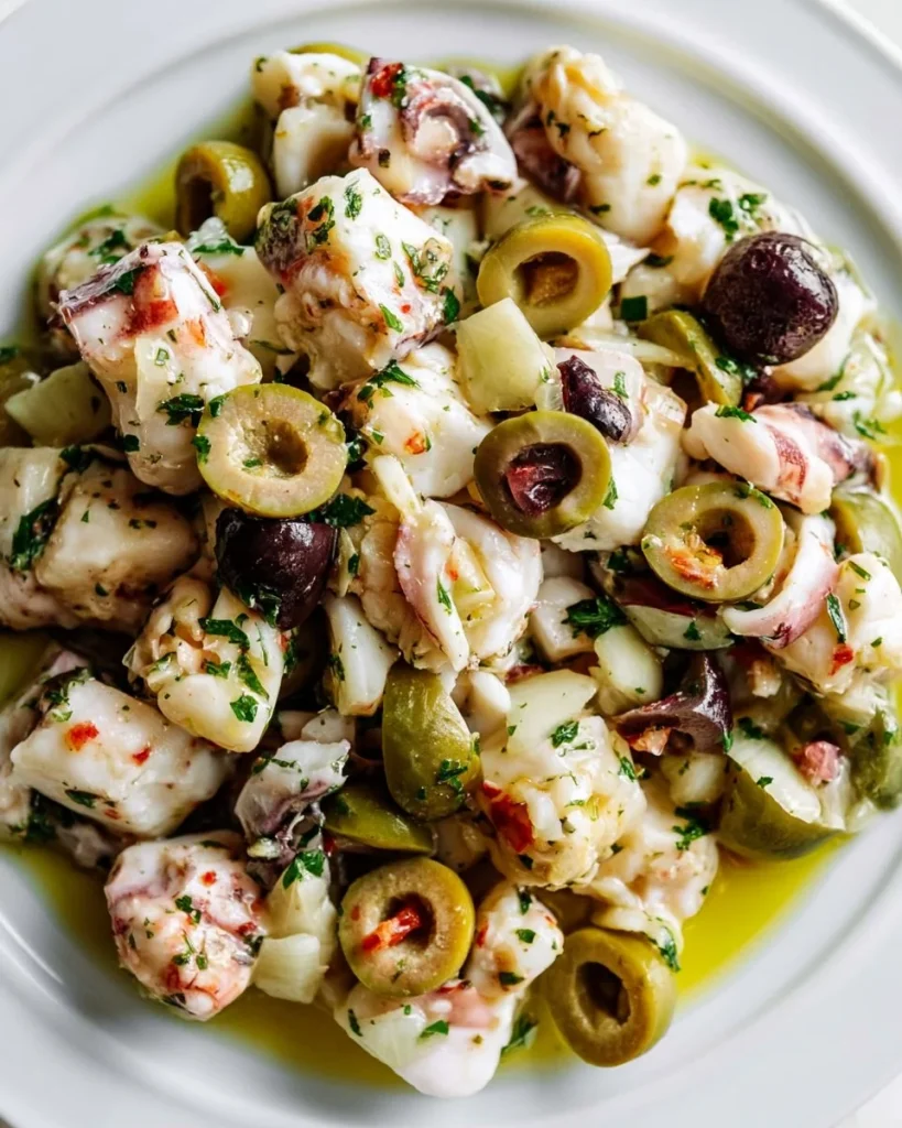 Ensalada de pulpo con vegetales frescos listos para servir