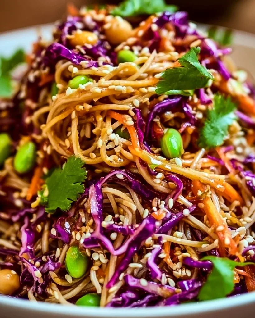 Ensalada de soba fresca con verduras y aderezo sabroso
