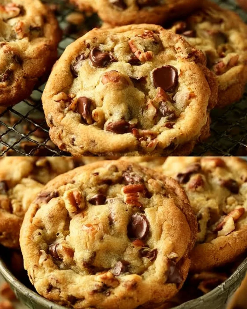 Galletas con chips de chocolate y nueces pecan recién horneadas