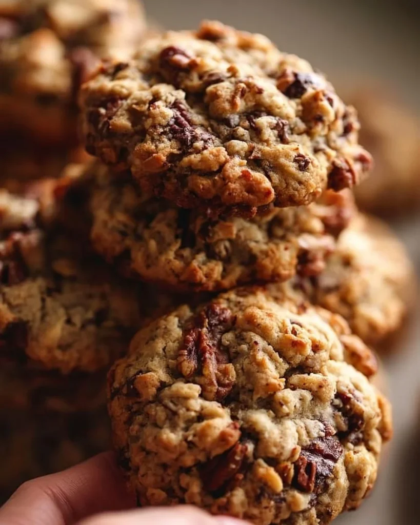Galletas de avena con nueces recién horneadas en una bandeja