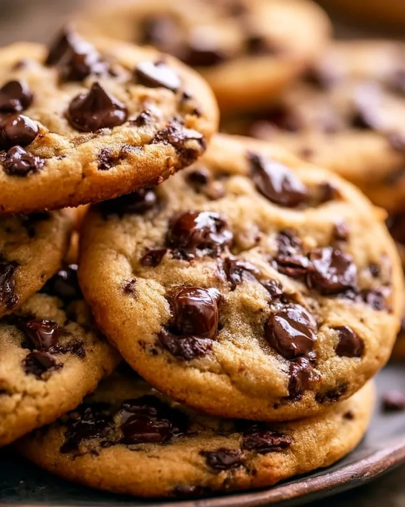 Galletas de chispas de chocolate recién horneadas sobre una bandeja