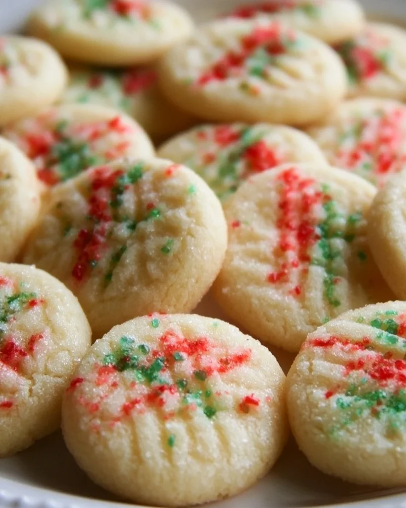 Galletas de mantequilla batida recién horneadas sobre una mesa de madera