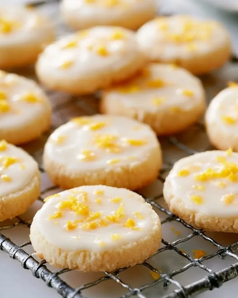 Galletas de mantequilla con limón recién horneadas sobre una mesa