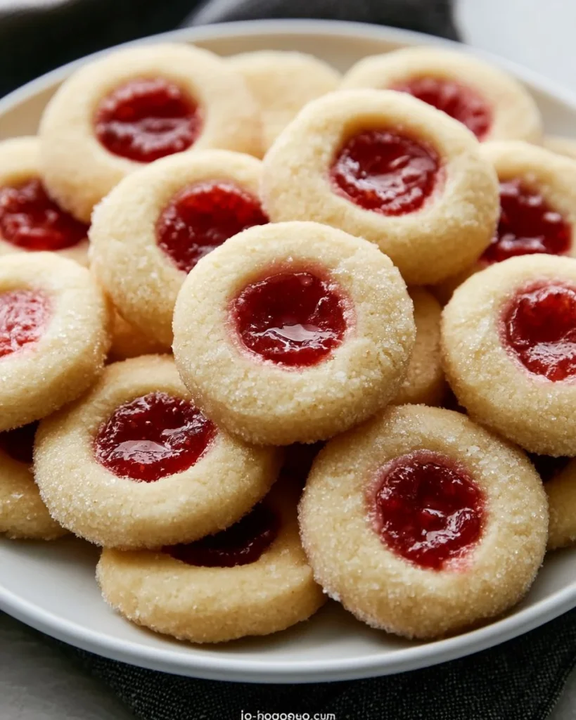 Galletas de mantequilla con pulgar de fresa decoradas y listas para disfrutar