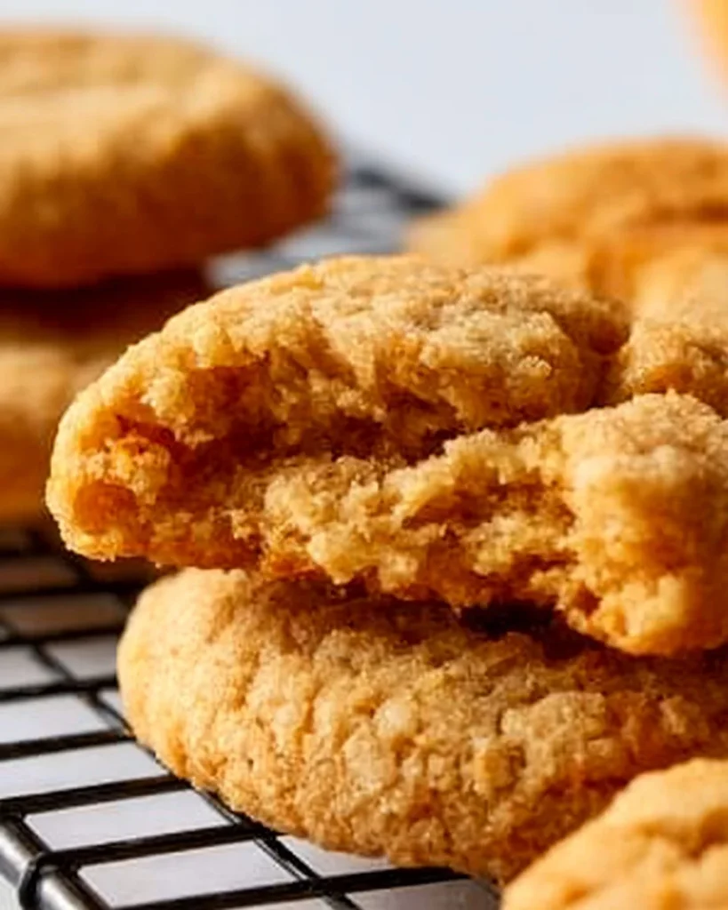 Galletas de mantequilla de cacahuate suaves recién horneadas sobre una mesa