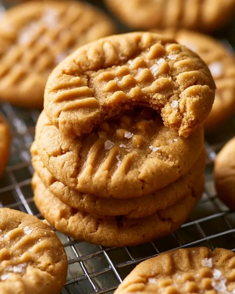 Galletas de mantequilla de maní recién horneadas con un toque dorado