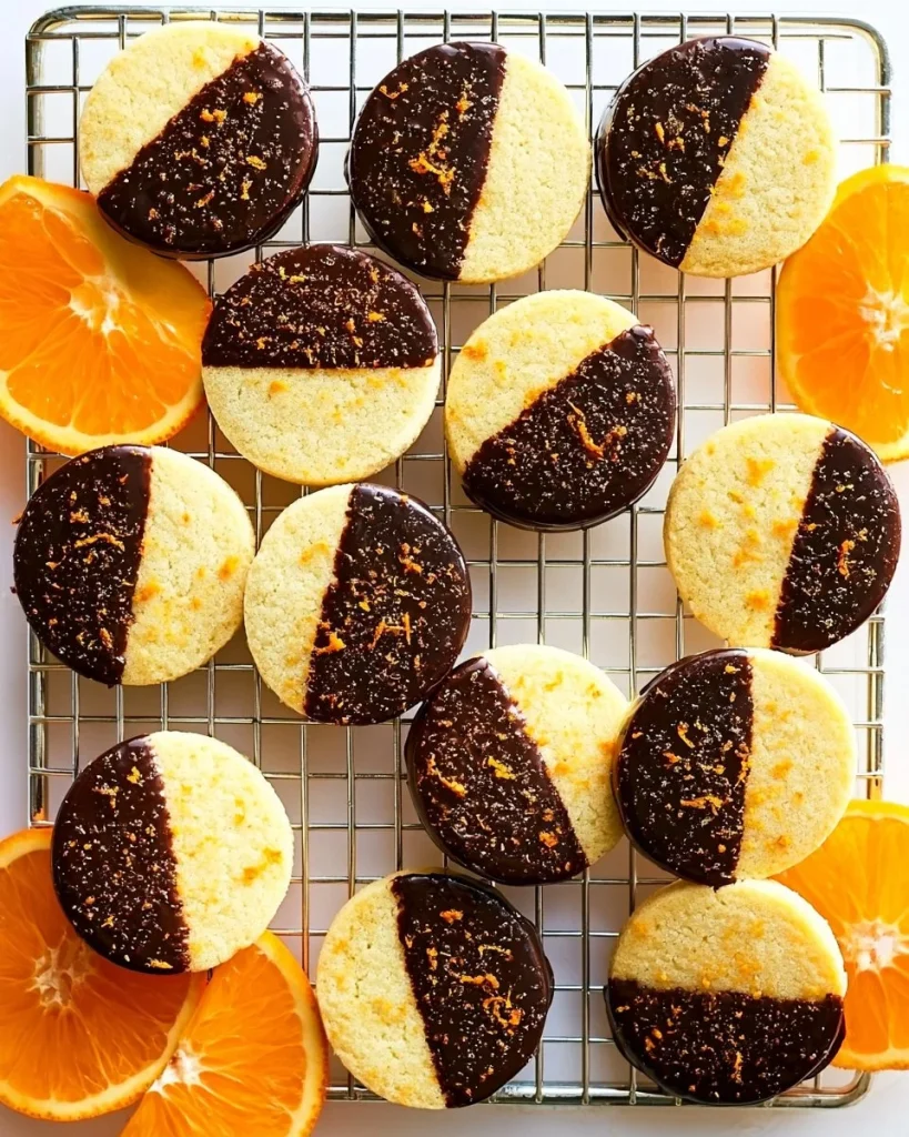 Galletas de mantequilla de naranja cubiertas de chocolate, un delicioso postre.