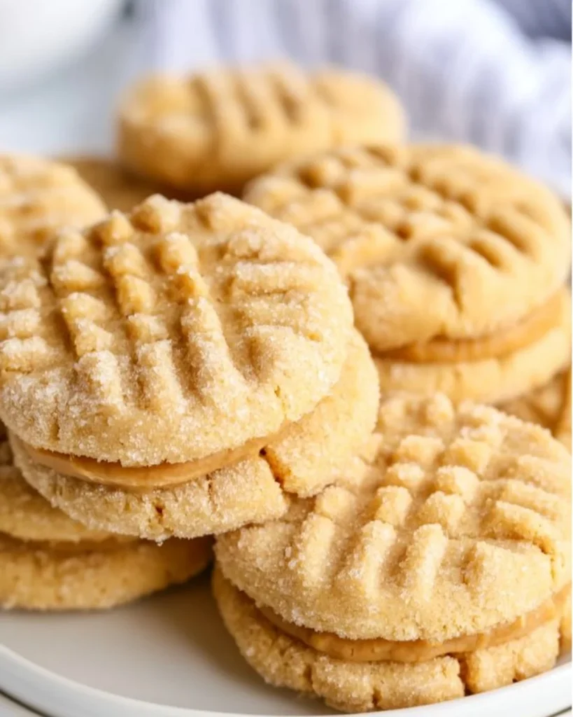 Galletas Nutter Butter caseras recién horneadas en un plato.