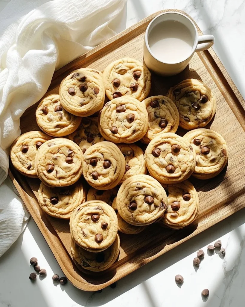 Plato de galletas con chispas de chocolate recién horneadas y esponjosas