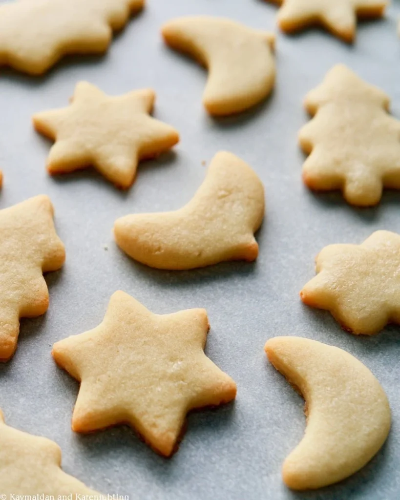 Deliciosas galletas de azúcar recién horneadas en una bandeja