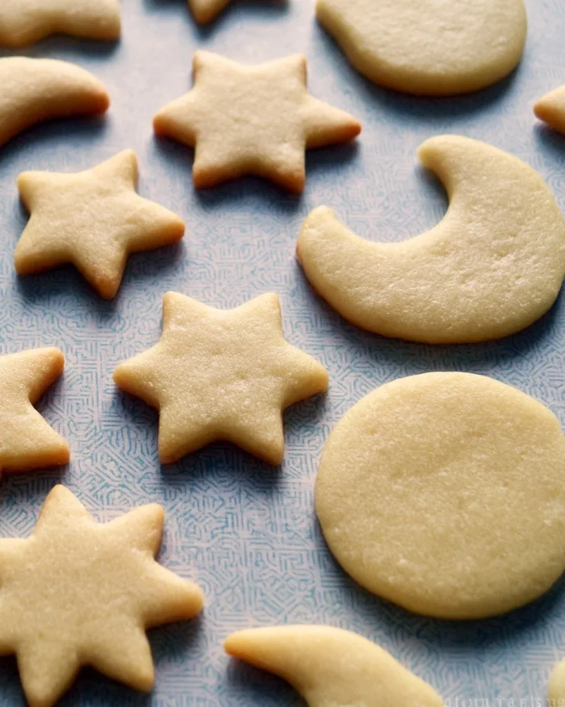 Galletas de azúcar recién horneadas en un plato decorativo