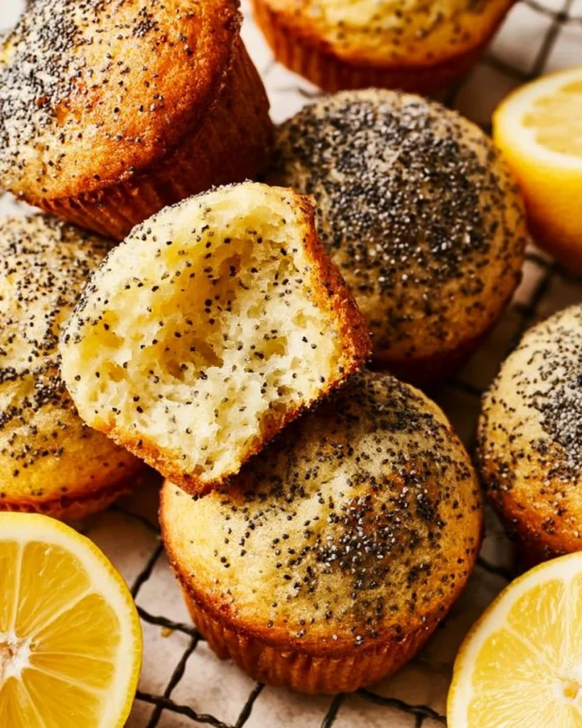 Muffins de semillas de amapola y limón recién horneados