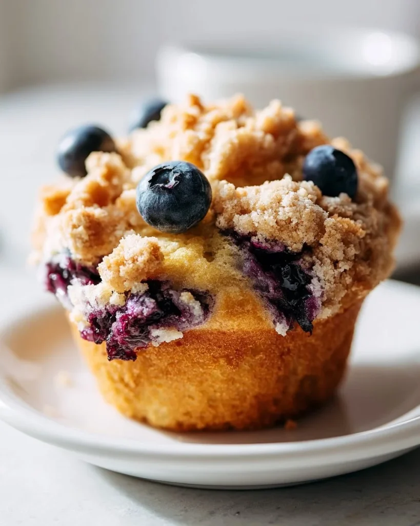 Muffins de arándano con streusel recién horneados y esponjosos