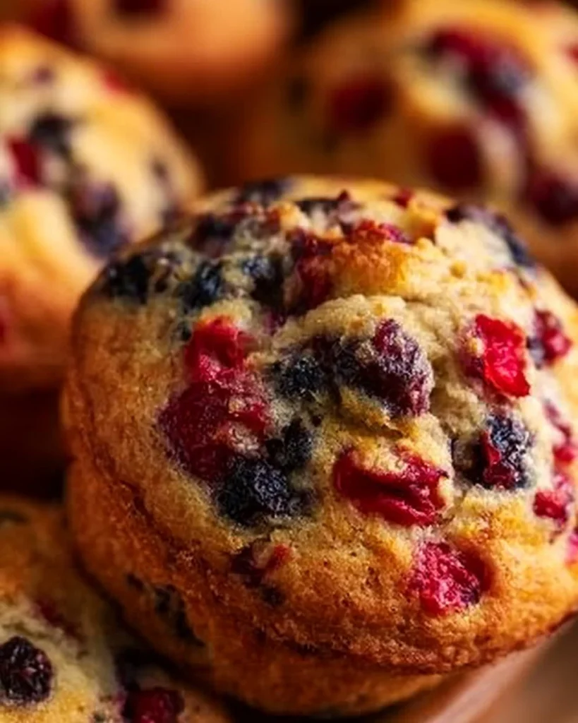 Muffins de arándano y naranja recién horneados en un plato
