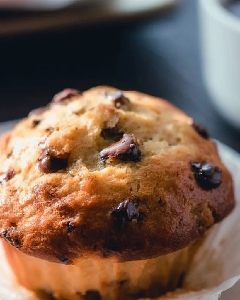 Muffins de chocolate chip recién horneados al estilo de panadería