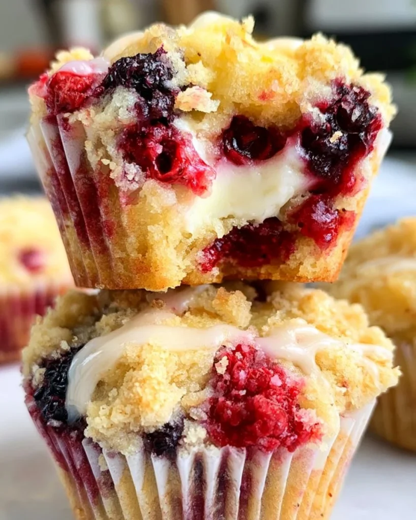 Muffins de crema de queso y bayas recién horneados