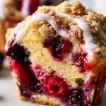 Muffins de crema de queso y frutas del bosque recién horneados