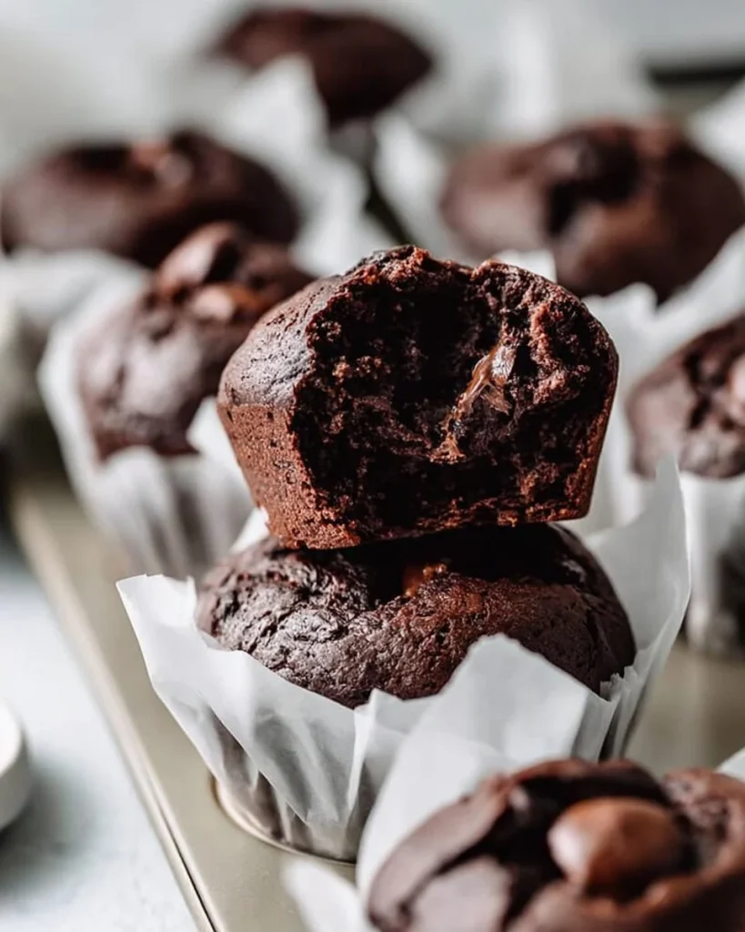 Muffins de espresso de doble chocolate recién horneados