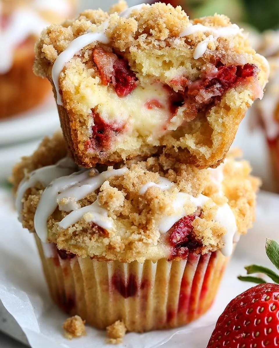 Muffins de Fresa con Queso Crema y Cobertura de Streusel