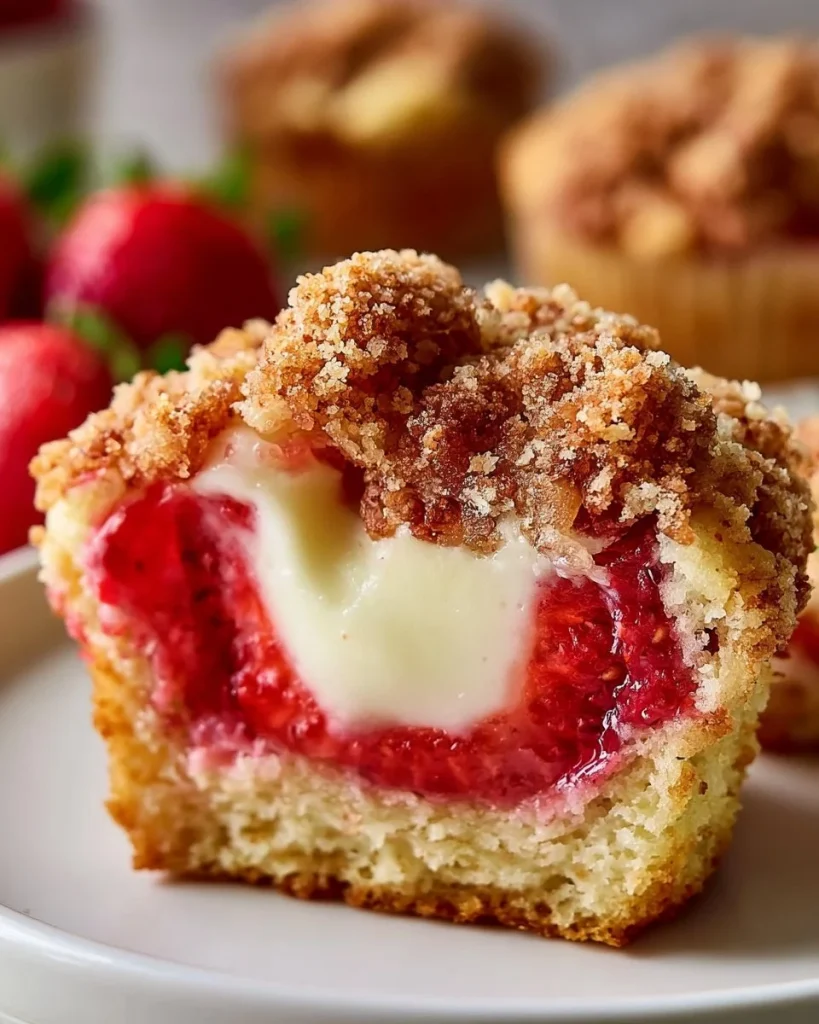 Muffins de fresa con relleno de queso crema, aromáticos y esponjosos