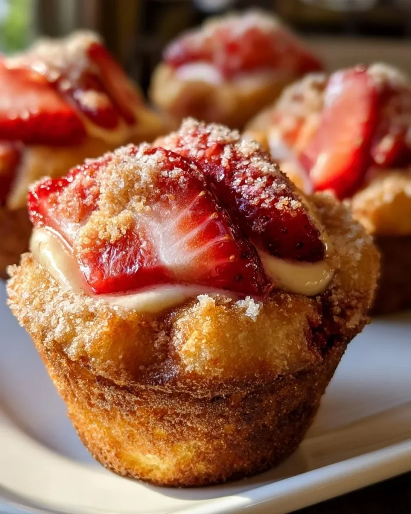 Deliciosos muffins de fresa y queso crema frescos y esponjosos.