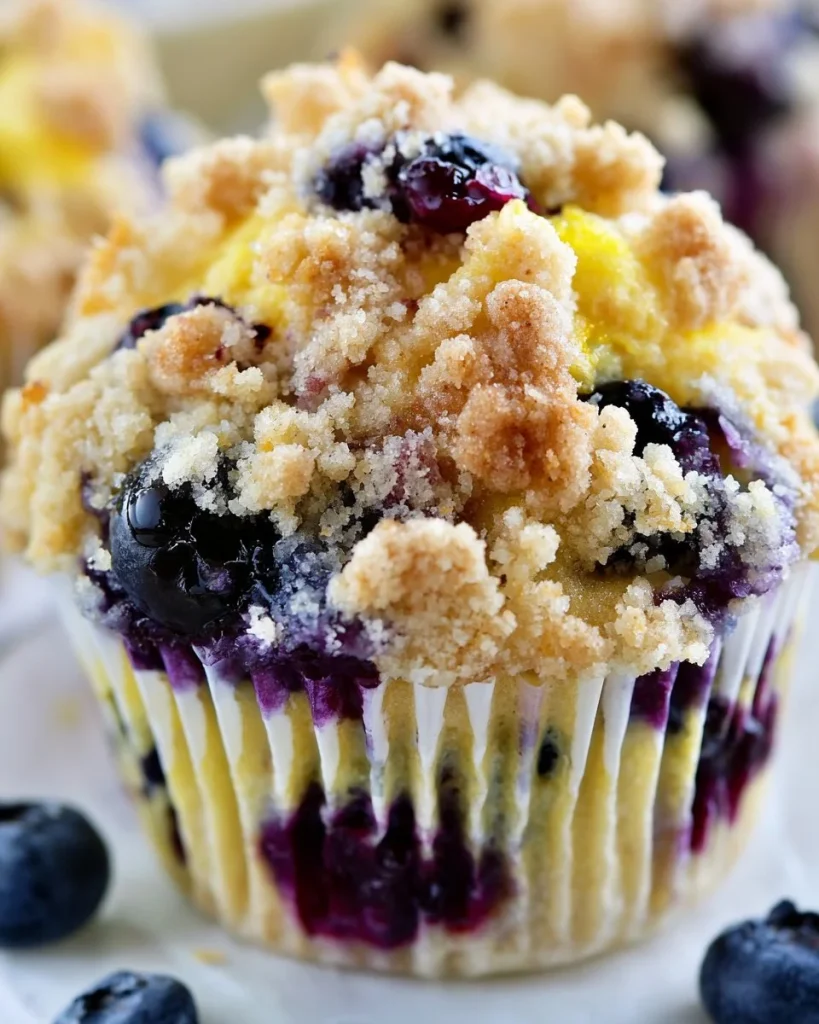 Muffins de Limón y Arándano recién horneados, esponjosos y llenos de sabor