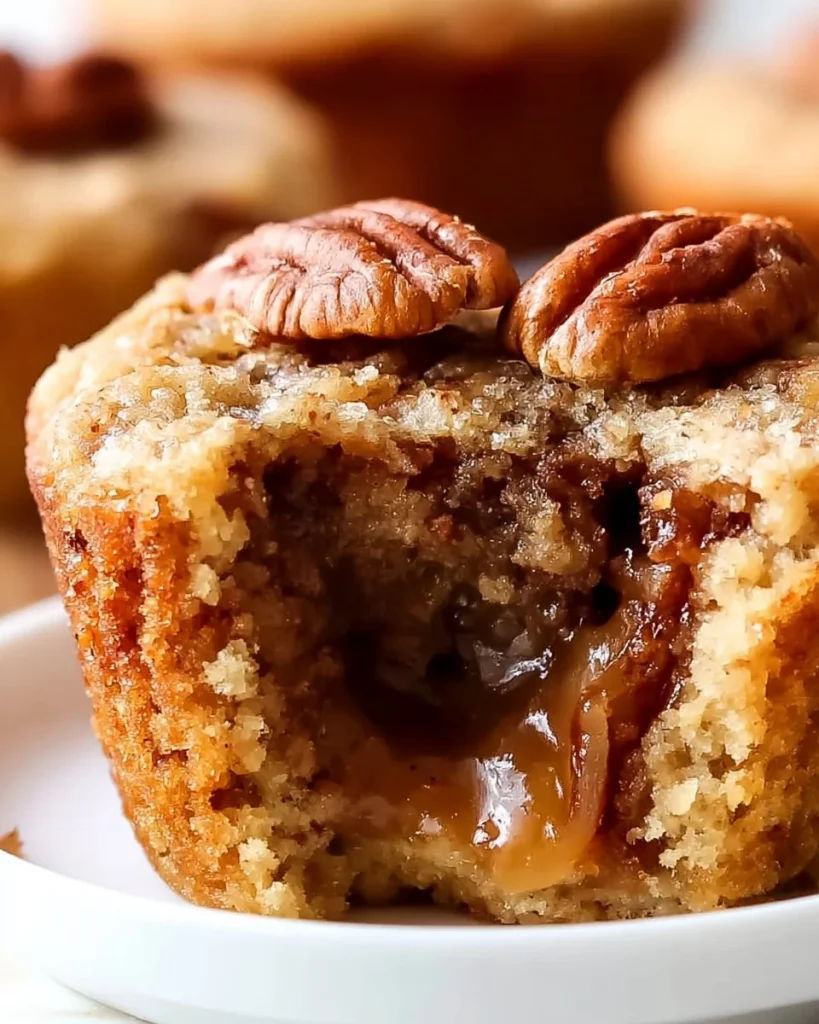 Muffins de Nueces Pecan recién horneados sobre una mesa de madera