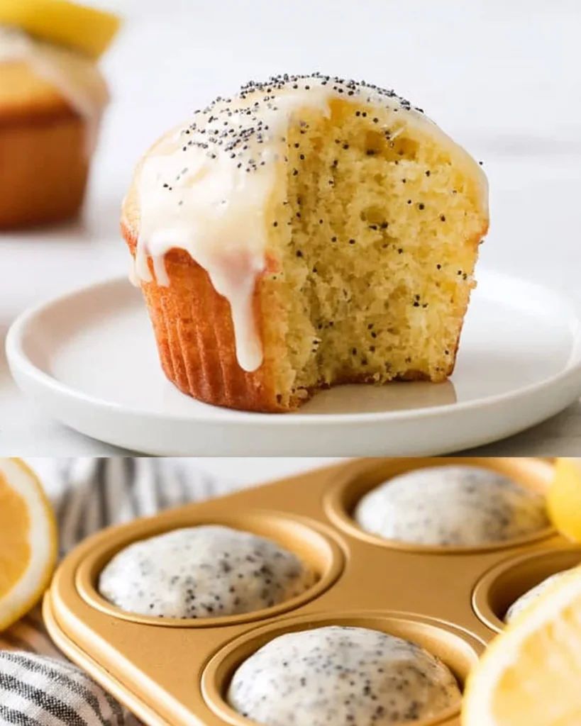 Muffins de Semilla de Amapola con Limón recién horneados en un plato