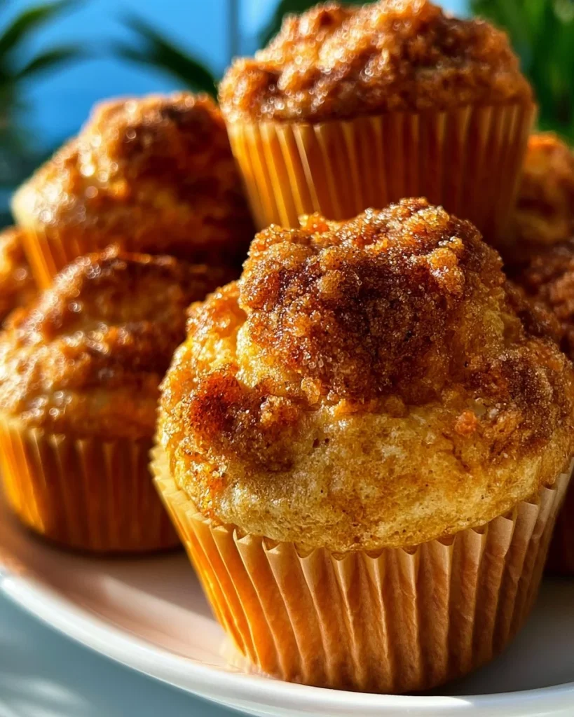 Muffins de plátano con azúcar moreno recién horneados en una bandeja
