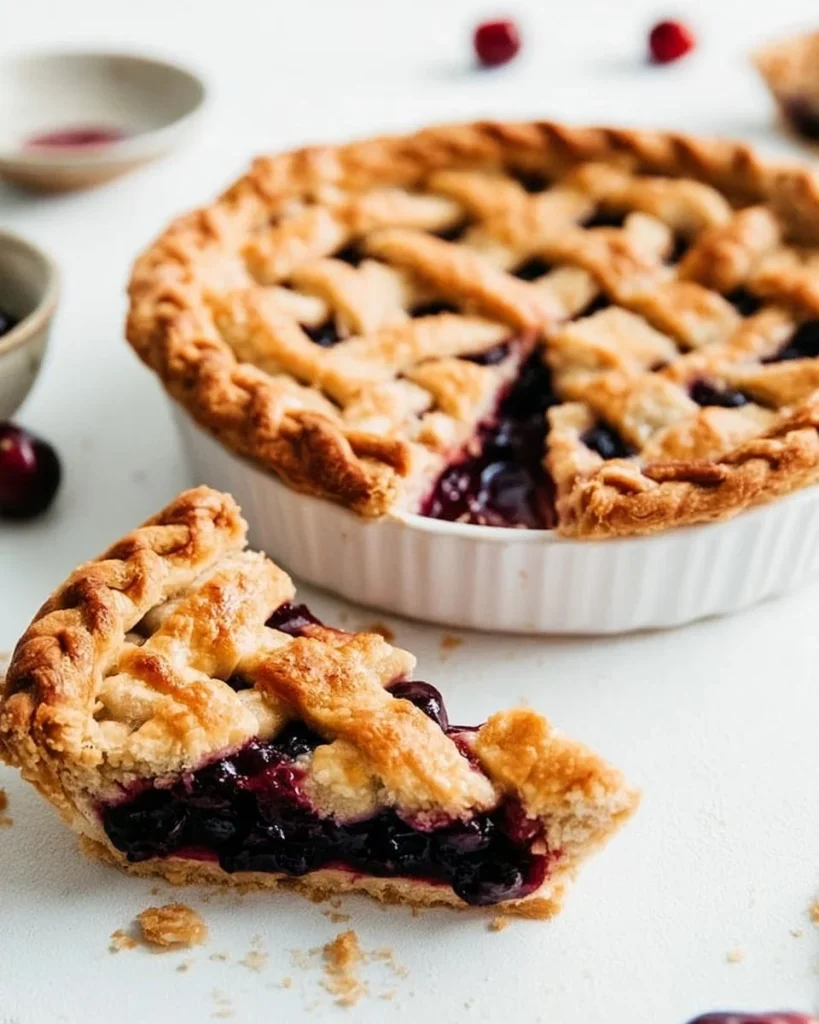 Delicioso pastel de cereza casero en un plato blanco decorado con cerezas frescas