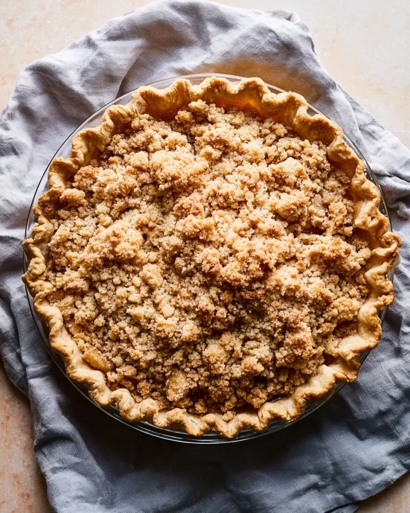 Pastel de manzana holandés recién horneado y decorado con canela