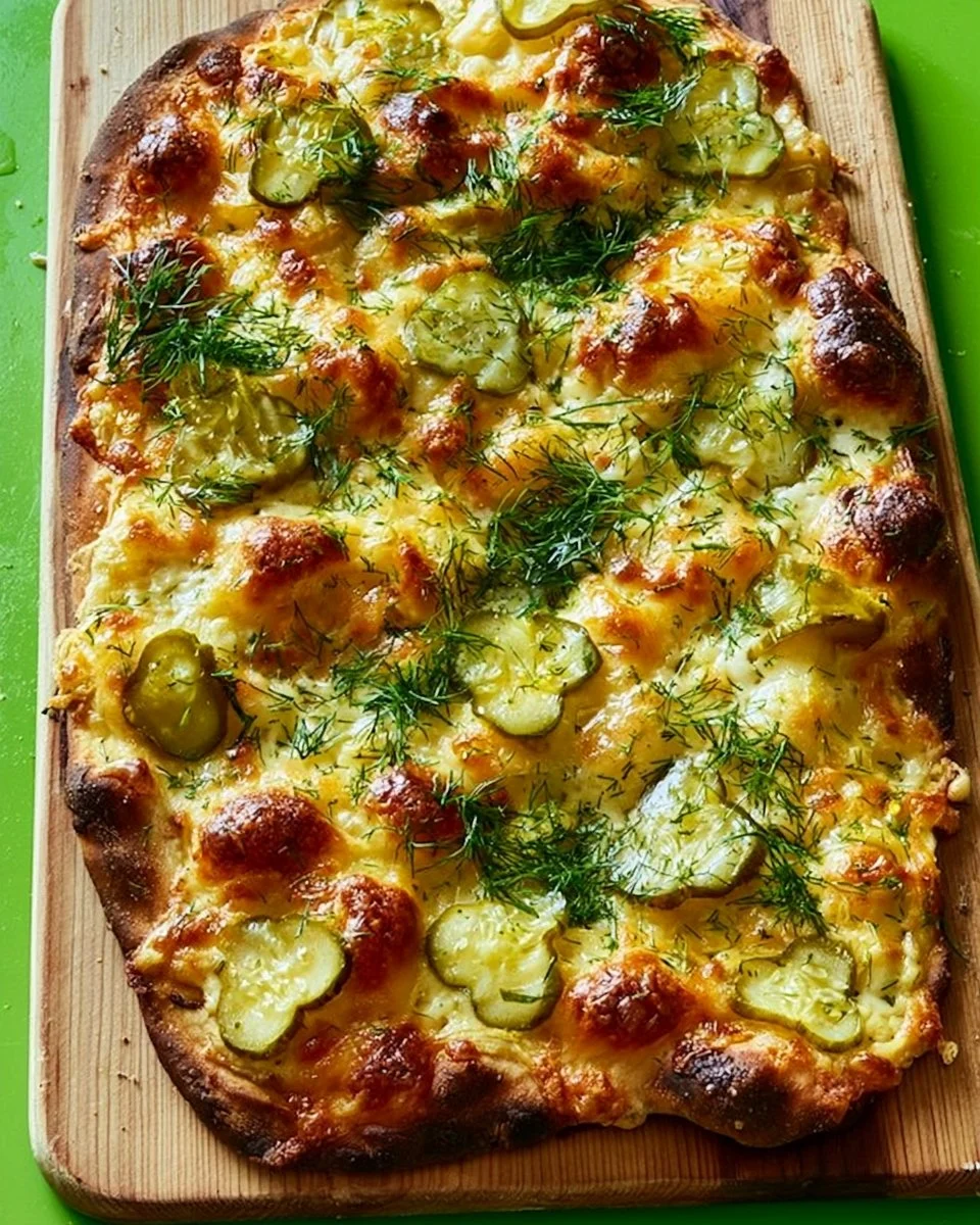 Pizza de pepinillos en vinagre