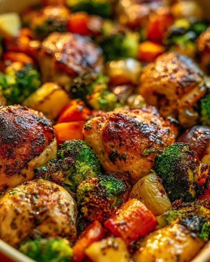 Delicioso Pollo Asado con Ajo y Verduras en un plato colorido